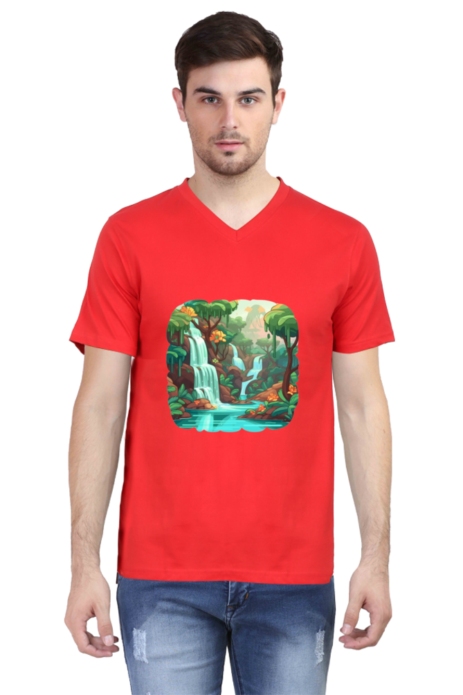Men's V-Neck Water Falls T-Shirt