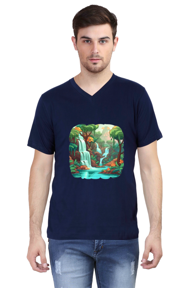 Men's V-Neck Water Falls T-Shirt