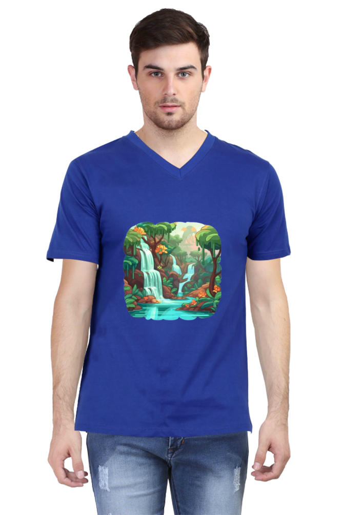 Men's V-Neck Water Falls T-Shirt