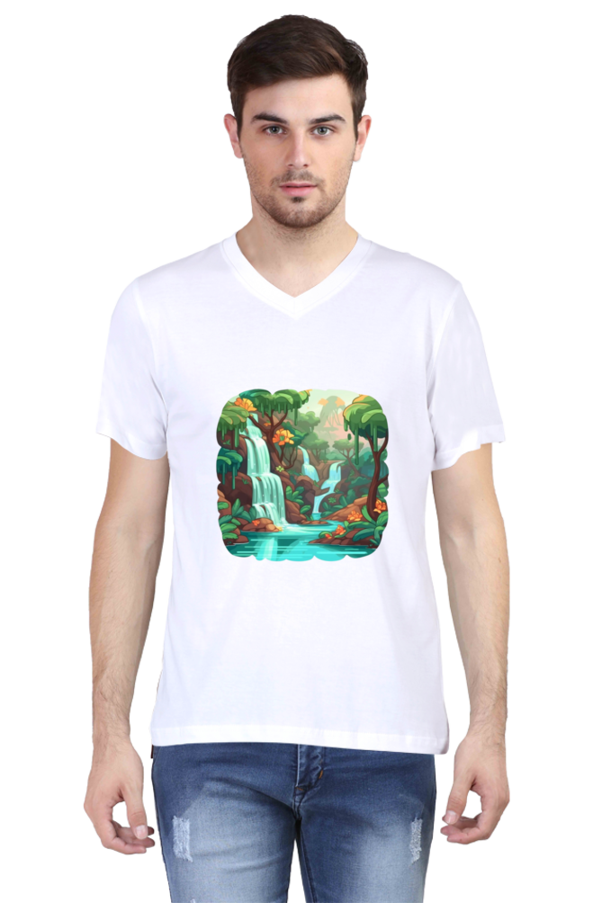 Men's V-Neck Water Falls T-Shirt