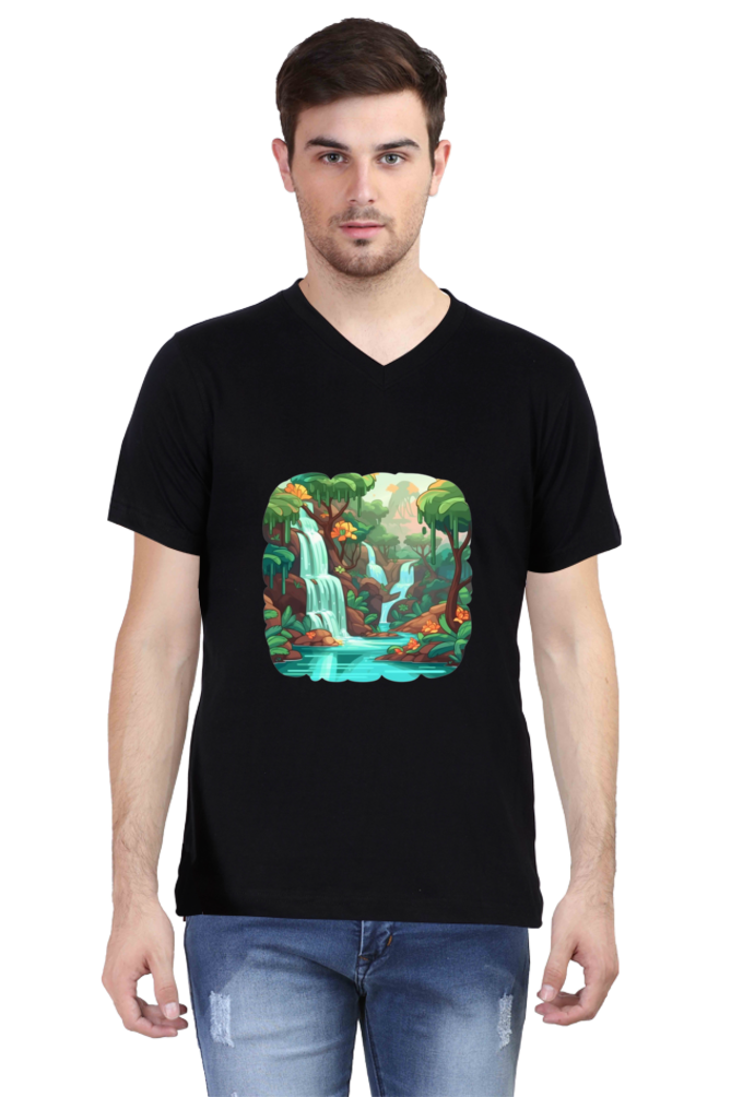 Men's V-Neck Water Falls T-Shirt