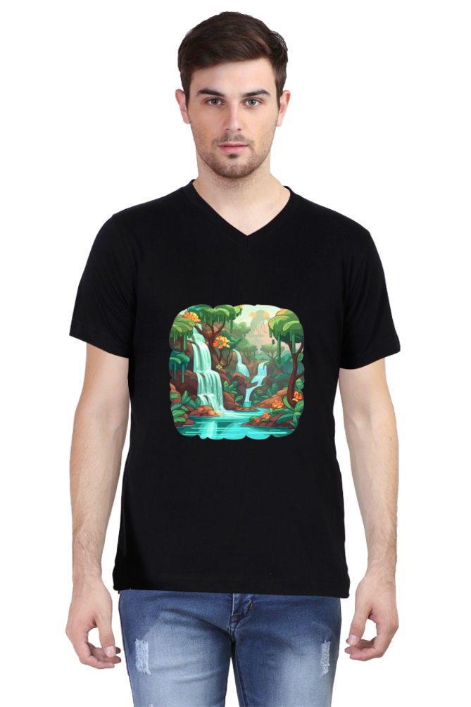 Men's V-Neck Water Falls T-Shirt