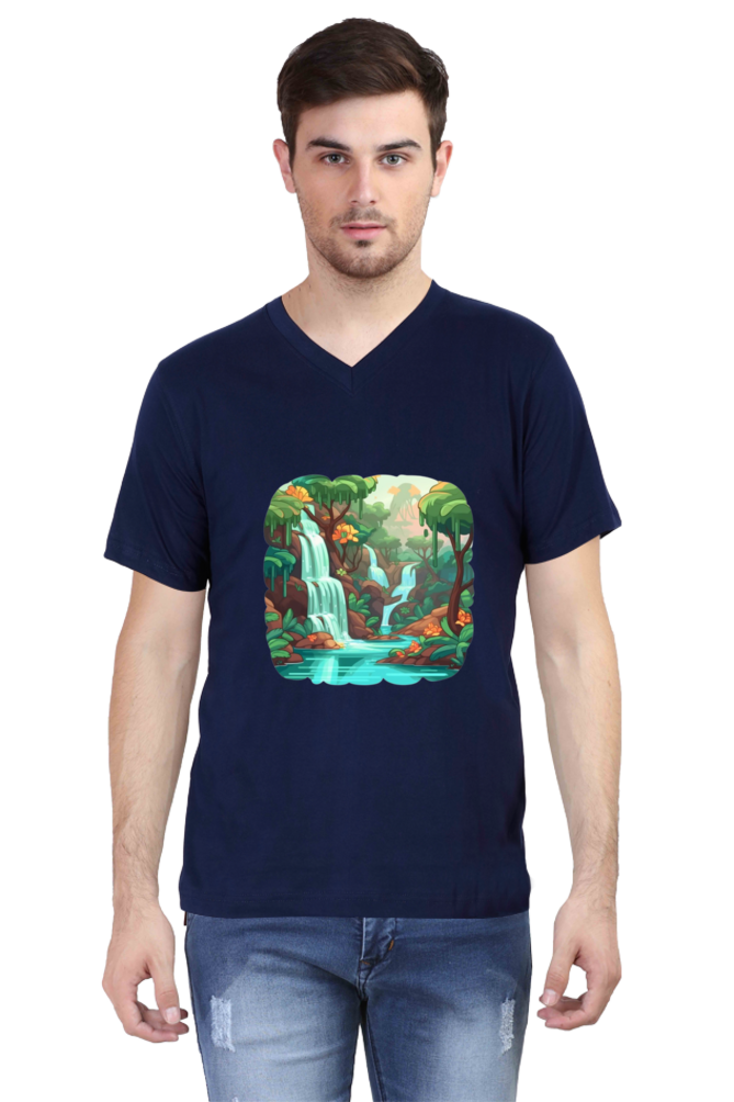 Men's V-Neck Water Falls T-Shirt
