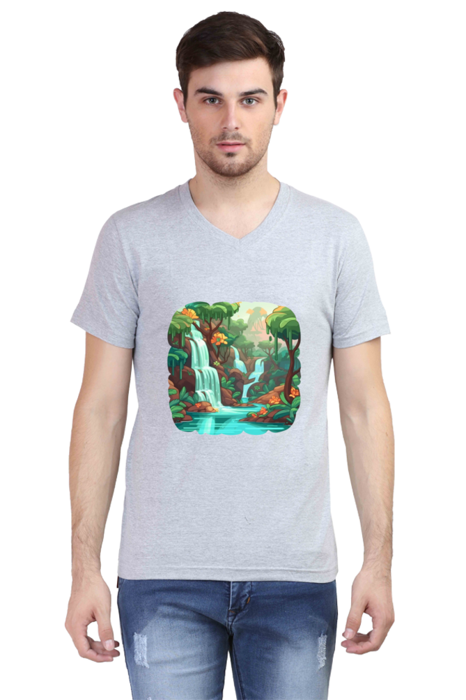 Men's V-Neck Water Falls T-Shirt