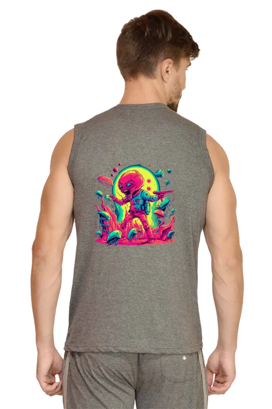 Men's Sleeveless Back Print Alien Attack V3 T-Shirt