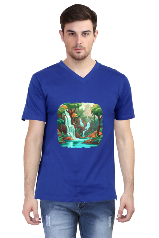 Men's V-Neck Water Falls T-Shirt