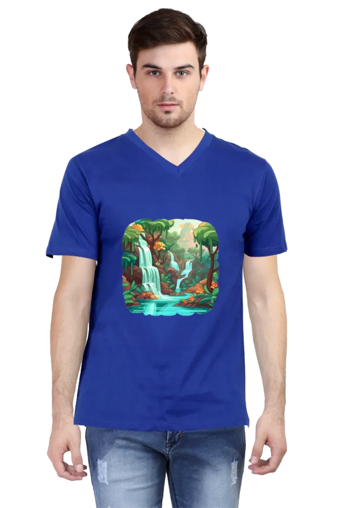 Men's V-Neck Water Falls T-Shirt
